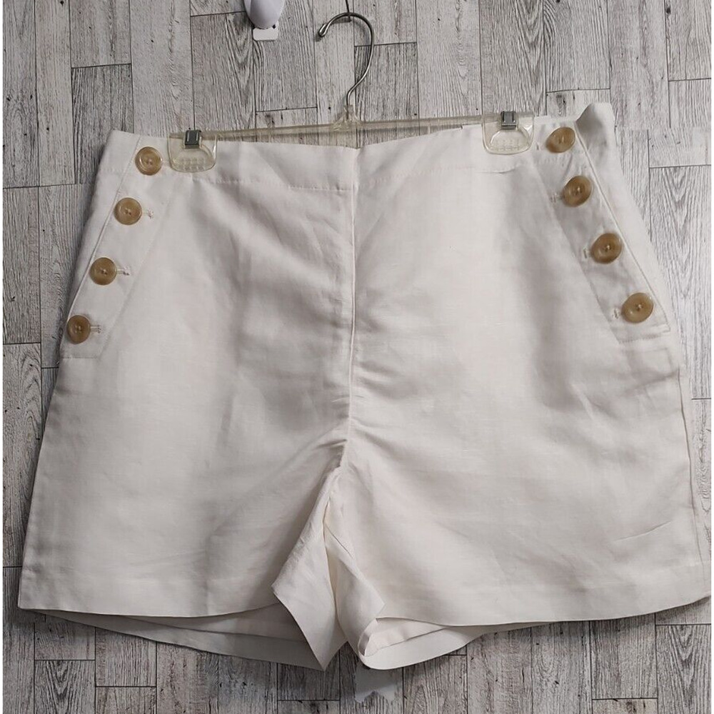 Ann Taylor Women White Shorts Pocket Zipper Nautical Wide Leg High Rise 14